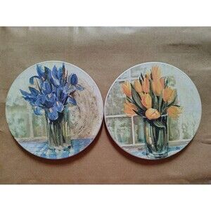CoasterStone Floral Art Deco Stone & Cork Round Coaster Set of 2